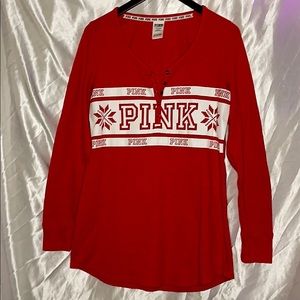 Oversized Red Long-Sleeve Pajama Shirt
